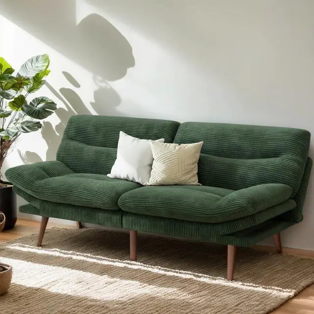 Main image of PERLECARE Convertible Futon Sofa Bed, 66" Corduroy Futon Couch with Adjustable Backrest and Armrests, 3-in-1Recliner Sleeper Sofa for Small Spaces, Play Room,Living Room or Office66 in,Green