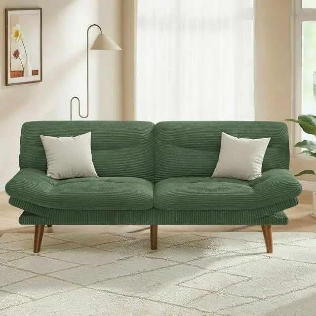 Alt view image 3 of 7 - PERLECARE Convertible Futon Sofa Bed, 73" Corduroy Futon Couch with Adjustable Backrest and Armrests, 3-in-1Recliner Sleeper Sofa for Small Spaces, Play Room,Living Room or Office73in,Green