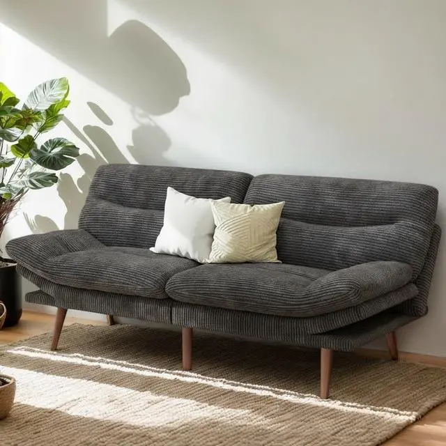 Main image of PERLECARE Convertible Futon Sofa Bed, 66" Corduroy Futon Couch with Adjustable Backrest and Armrests, 3-in-1Recliner Sleeper Sofa for Small Spaces, Play Room,Living Room or Office66 in,Grey