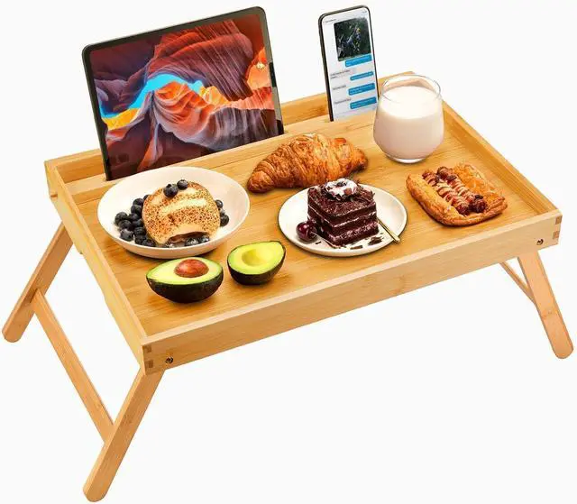 Main image of Bamboo Bed Tray Table, Large Breakfast Tray with Folding Legs, Multipurpose Serving Tray Use As Portable Laptop Snack Table, for Working, Eating, Reading by Pipishell