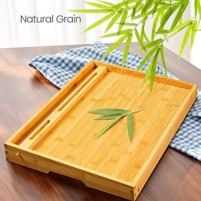 Alt view image 7 of 7 - Bamboo Bed Tray Table, Large Breakfast Tray with Folding Legs, Multipurpose Serving Tray Use As Portable Laptop Snack Table, for Working, Eating, Reading by Pipishell