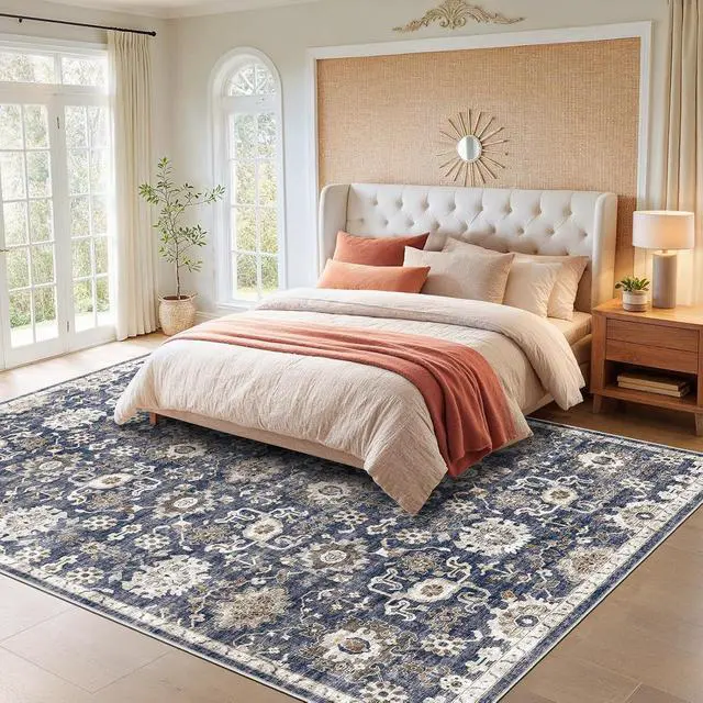 Alt view image 3 of 7 - AMADA HOMEFURNISHING 9x12 Washable Area Rug, Low-Profile Large Area Rug with Non-Slip Backing & Durable Edge Binding, Vintage Large Rugs for Living Room, Bedroom & Dining Room