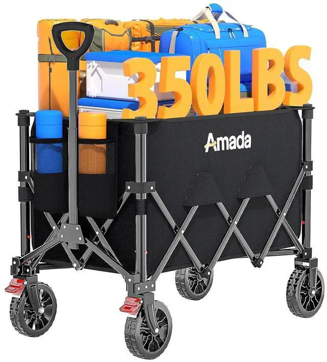 Alt view image 7 of 7 - Collapsible Wagon Cart, Foldable Lightweight Wagon Folding Carts with Wheels - Outdoor Utility Carts with 360LBS Max Load for Grocery, Camping, Shopping, Sports, GardenBeach
