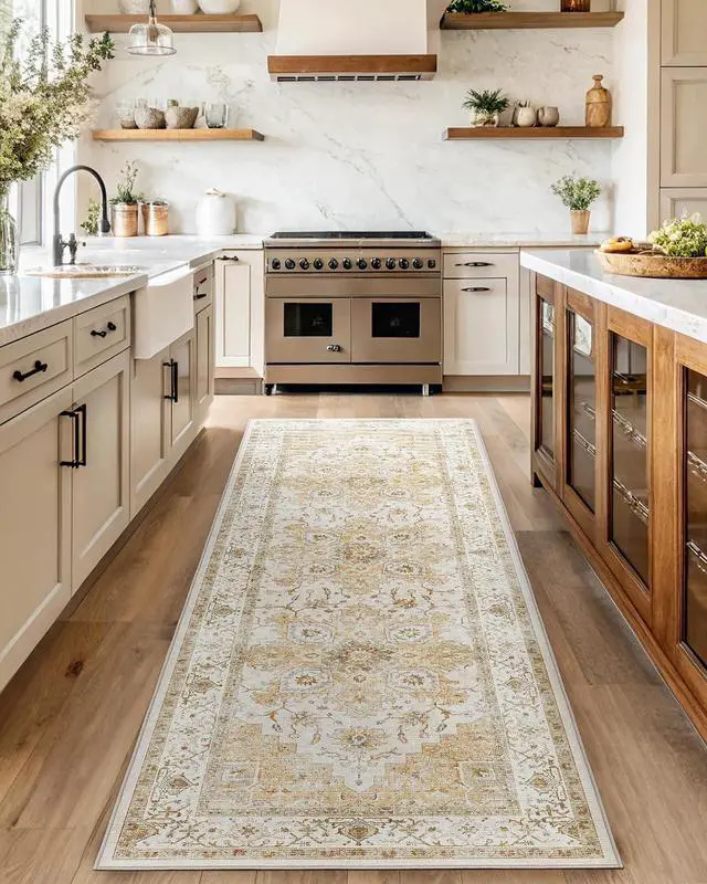 Main image of AMADA HOMEFURNISHING 2'6"x10' Washable Area Rug, Low-Profile Entryway Rug with Non-Slip Backing & Durable Edge Binding, Vintage Rug Pattern, Small Rugs for Entryway, Kitchen & Living Room