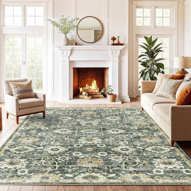 Main image of AMADA HOMEFURNISHING 6x9 Area Rugs, Blue Low-Profile Washable Rug with Non-Slip Backing & Durable Edge Binding, Vintage Rugs for Living Room, Bedroom, Dining Room