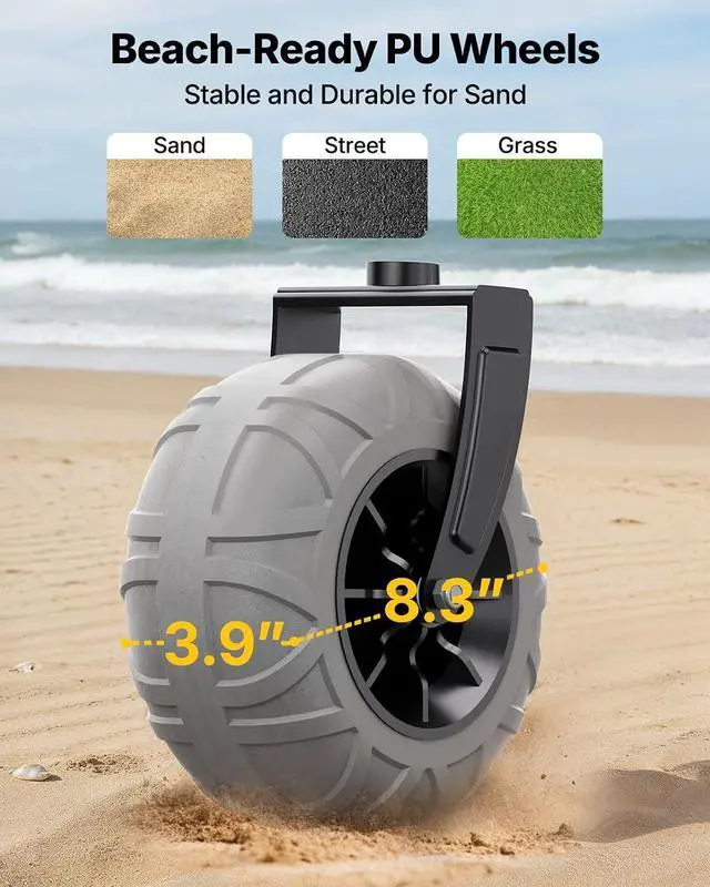 Alt view image 4 of 7 - Beach Wagon with Big Wheels for Sand, 260L Capacity, Heavy Duty All-Terrain Folding Wagon with Expandable Rear, Durable Carbon Steel Frame & Big 8.3" Wheels for Beach, Outdoor & Camping Activities