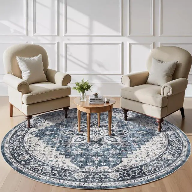 Alt view image 3 of 7 - AMADA HOMEFURNISHING 5x7 and 8x8 Round Area Rugs Buying Together, Soft, Machine Washable, Stain-Resistant, Low-Profile Indoor Area Rugs with Non-Slip Backing & Durable Edge Binding