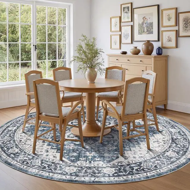 Alt view image 3 of 7 - AMADA HOMEFURNISHING Round 8ft Area Rugs, Low-Profile Washable Rug with Non-Slip Backing & Durable Edge Binding, Vintage Rugs for Living Room, Bedroom, Dinning Room