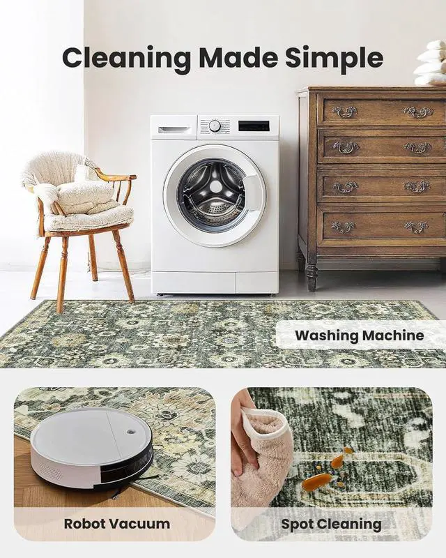 Alt view image 5 of 7 - AMADA HOMEFURNISHING 9x12 Washable Area Rug, Low-Profile Large Area Rug with Non-Slip Backing & Durable Edge Binding, Vintage Large Rugs for Living Room, Bedroom & Dining Room