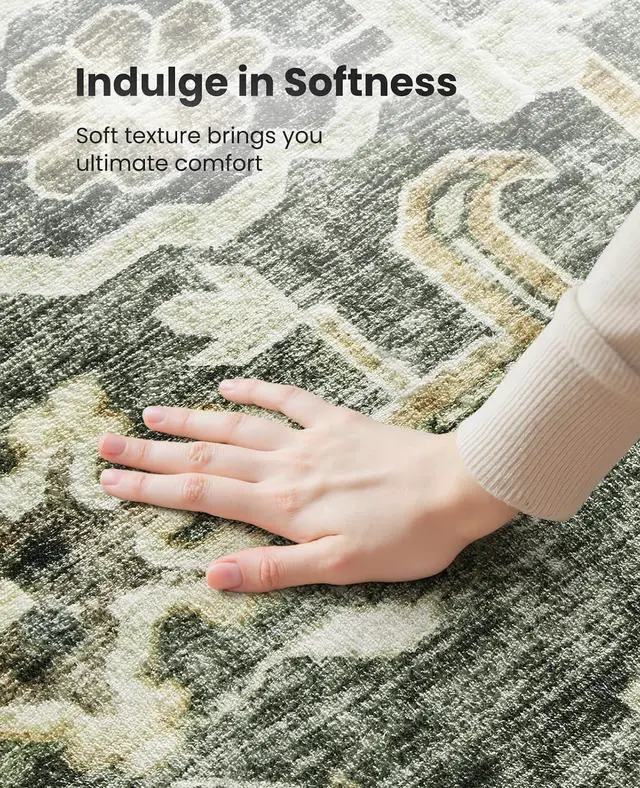 Alt view image 6 of 7 - AMADA HOMEFURNISHING 9x12 Washable Area Rug, Low-Profile Large Area Rug with Non-Slip Backing & Durable Edge Binding, Vintage Large Rugs for Living Room, Bedroom & Dining Room