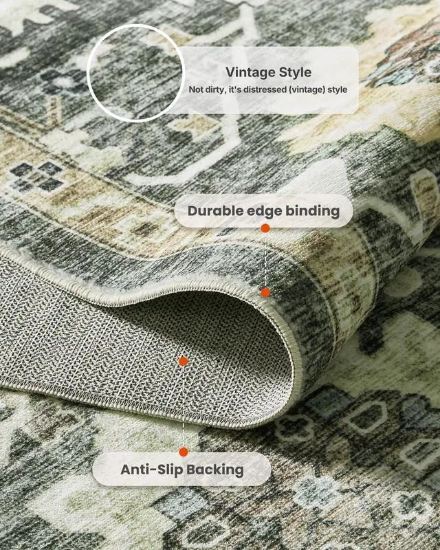 Alt view image 7 of 7 - AMADA HOMEFURNISHING 9x12 Washable Area Rug, Low-Profile Large Area Rug with Non-Slip Backing & Durable Edge Binding, Vintage Large Rugs for Living Room, Bedroom & Dining Room