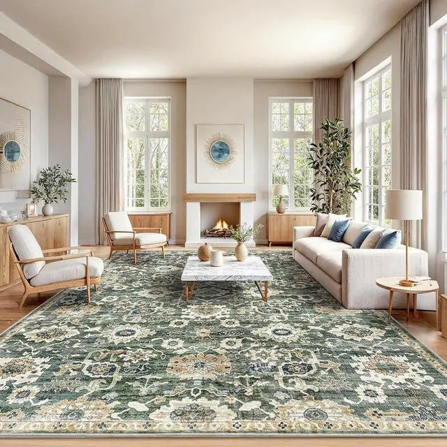 Main image of AMADA HOMEFURNISHING 10x14 Washable Area Rug, Low-Profile Large Area Rug with Non-Slip Backing & Durable Edge Binding, Vintage Large Rugs for Living Room, Bedroom & Dining Room