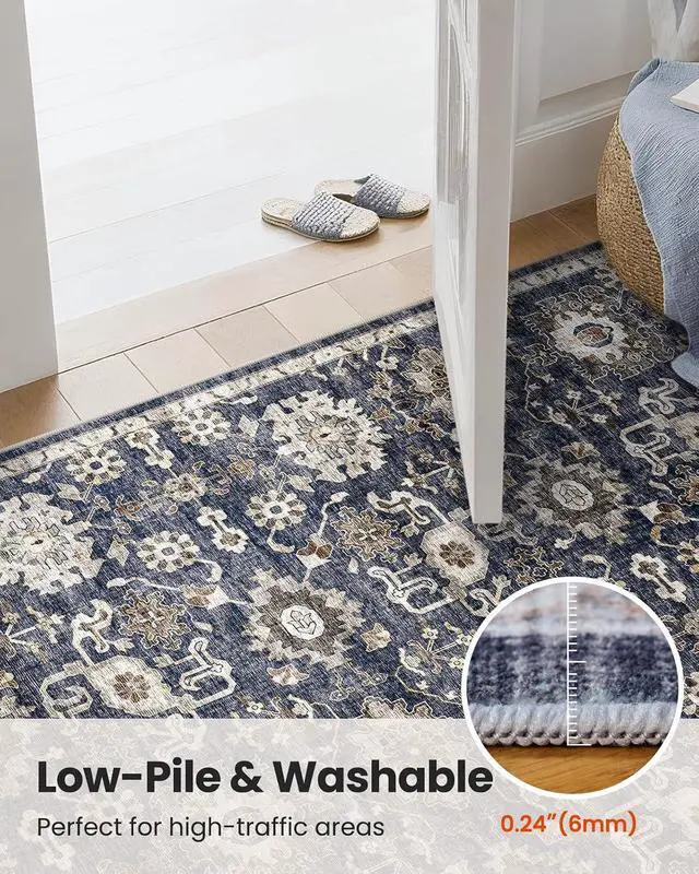 Alt view image 7 of 7 - AMADA HOMEFURNISHING 8x10 Washable Area Rug, Low-Profile Large Area Rug with Non-Slip Backing & Durable Edge Binding, Vintage Large Rugs for Living Room, Bedroom, Dinning Room