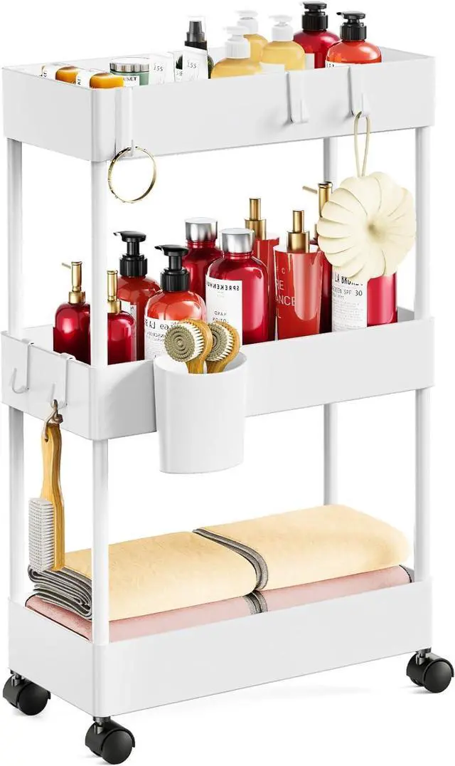 Main image of Pipishell Slim Storage Cart with Wheels, Bathroom Cart Organizer Storage Small, Rolling Carts for Bathroom, Laundry Room, Kitchen, Narrow Space, White PIUC04W