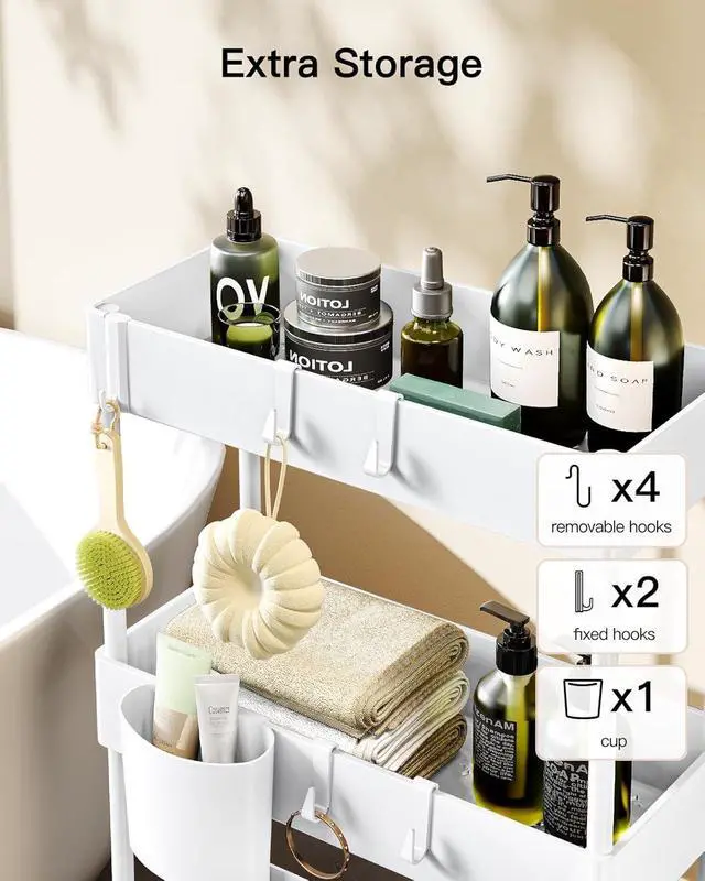 Alt view image 5 of 7 - Pipishell Slim Storage Cart with Wheels, Bathroom Cart Organizer Storage Small, Rolling Carts for Bathroom, Laundry Room, Kitchen, Narrow Space, White PIUC04W