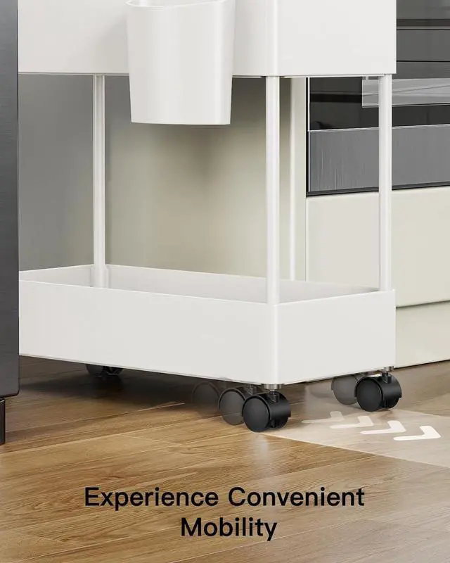 Alt view image 7 of 7 - Pipishell Slim Storage Cart with Wheels, Bathroom Cart Organizer Storage Small, Rolling Carts for Bathroom, Laundry Room, Kitchen, Narrow Space, White PIUC04W