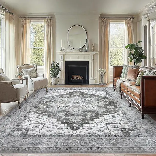 Main image of AMADA HOMEFURNISHING 8x10 Area Rugs, Low-Profile Large Washable Area Rug with Non-Slip Backing & Durable Edge Binding, Vintage Rugs for Living Room, Bedroom, Dinning Room