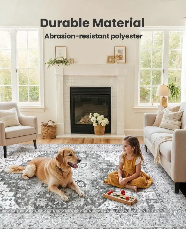 Alt view image 4 of 7 - AMADA HOMEFURNISHING 8x10 Area Rugs, Low-Profile Large Washable Area Rug with Non-Slip Backing & Durable Edge Binding, Vintage Rugs for Living Room, Bedroom, Dinning Room