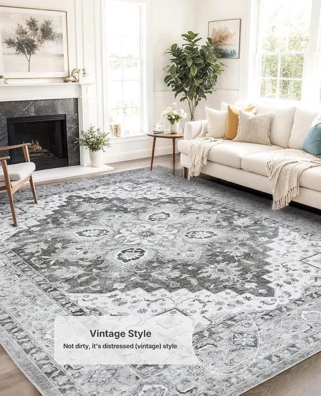 Alt view image 6 of 7 - AMADA HOMEFURNISHING 8x10 Area Rugs, Low-Profile Large Washable Area Rug with Non-Slip Backing & Durable Edge Binding, Vintage Rugs for Living Room, Bedroom, Dinning Room