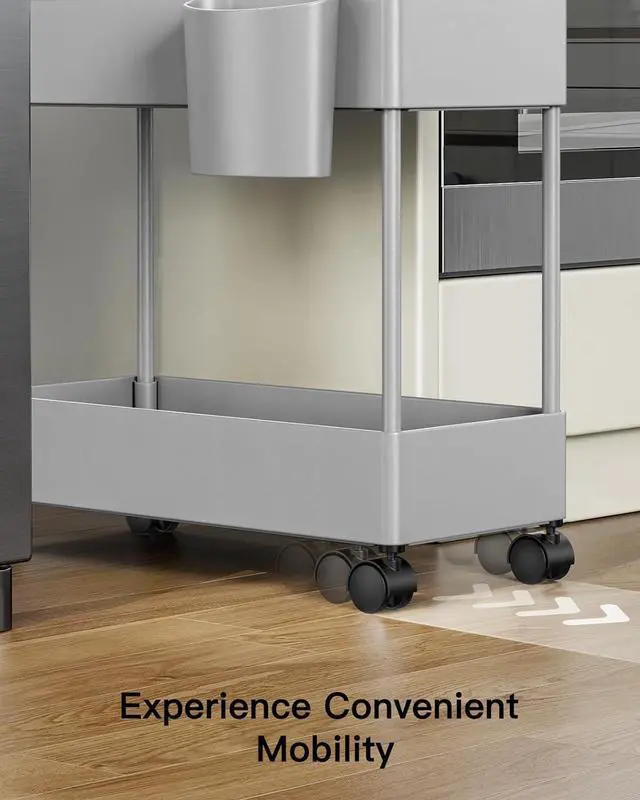 Alt view image 7 of 7 - Pipishell Slim Storage Cart with Wheels - 3 Tier Bathroom Organizers and Storage Cart - Rolling Carts for Bathroom, Kitchen, Narrow Space, Laundry Room,Gray