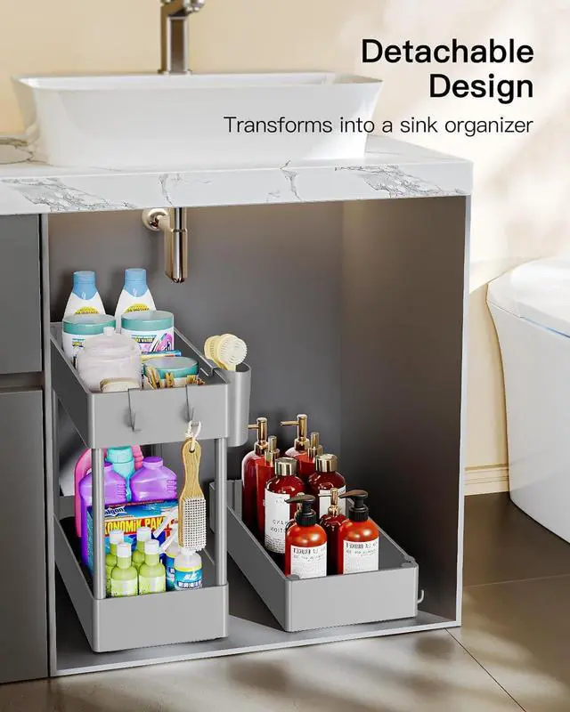 Alt view image 6 of 7 - Pipishell Slim Storage Cart with Wheels - 3 Tier Bathroom Organizers and Storage Cart - Rolling Carts for Bathroom, Kitchen, Narrow Space, Laundry Room,Gray