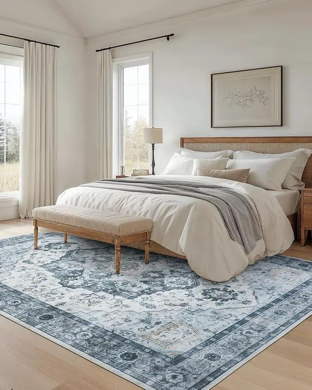 Alt view image 3 of 7 - AMADA HOMEFURNISHING 8x10 Area Rug, Washable Low-Profile Large Area Rug with Non-Slip Backing & Durable Edge Binding, Vintage Large Rugs for Living Room, Bedroom