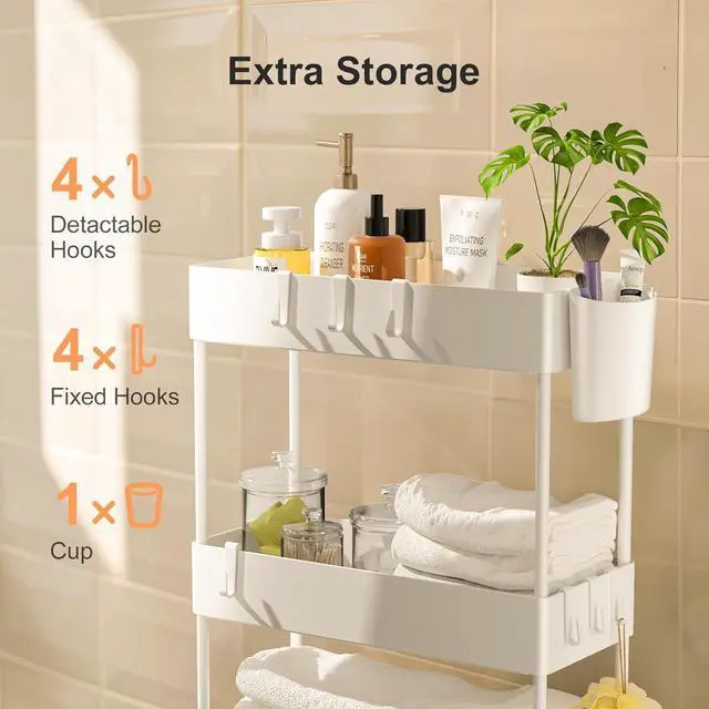 Alt view image 5 of 7 - Pipishell Slim Storage Cart with Wheels, 4 Tier Bathroom Storage Organizer Rolling Utility Cart for Bathroom Kitchen Laundry Room Office Narrow Place (White)