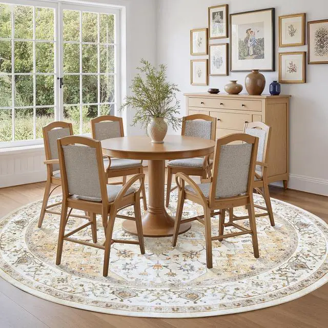Alt view image 3 of 7 - AMADA HOMEFURNISHING Round 8ft Area Rugs, Low-Profile Washable Rug with Non-Slip Backing & Durable Edge Binding, Vintage Rugs for Living Room, Bedroom, Dinning Room