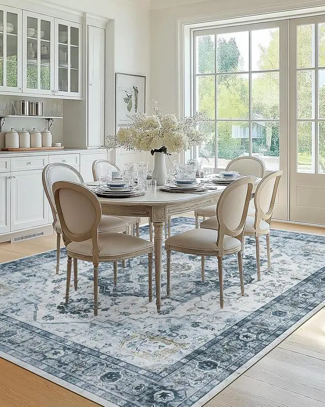 Alt view image 6 of 7 - AMADA HOMEFURNISHING 8x10 Area Rug, Washable Low-Profile Large Area Rug with Non-Slip Backing & Durable Edge Binding, Vintage Large Rugs for Living Room, Bedroom