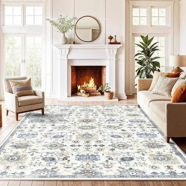 Main image of AMADA HOMEFURNISHING 6x9 Area Rugs, Blue Low-Profile Washable Rug with Non-Slip Backing & Durable Edge Binding, Vintage Rugs for Living Room, Bedroom, Dining Room