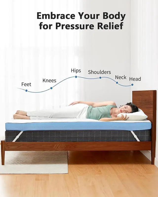 Alt view image 3 of 7 - PERLECARE 4 Inch Firm Mattress Topper Queen, Cooling Gel-Infused & Bamboo Charcoal Memory Foam Bed Topper for Pressure Relief, High-Density Mattress Pad with Removable Cover
