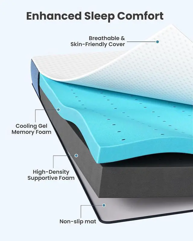 Alt view image 2 of 7 - PERLECARE 3 Inch Firm Mattress Topper Full Size, Cooling Gel-Infused & Bamboo Charcoal Memory Foam Bed Topper for Pressure Relief, High-Density Mattress Pad with Removable Cover