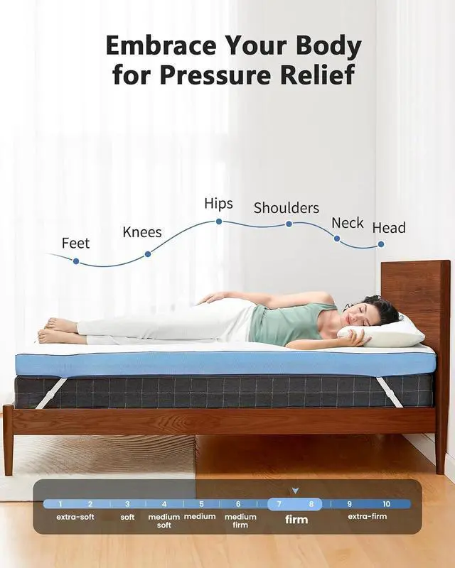 Alt view image 3 of 7 - PERLECARE 3 Inch Firm Mattress Topper Full Size, Cooling Gel-Infused & Bamboo Charcoal Memory Foam Bed Topper for Pressure Relief, High-Density Mattress Pad with Removable Cover