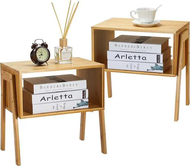 Main image of Pipishell Nightstands Set of 2, Bamboo Stackable Bedside Table, Night Stands with Storage Shelf, Small Bed Side Tables, 2-Tier End Table for Bedroom, Dorm and Small Space Storage (Natural)