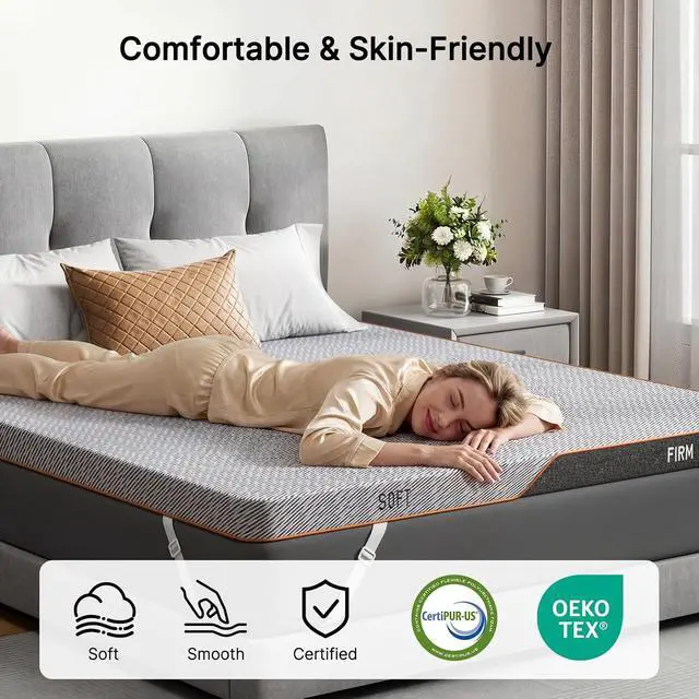 Alt view image 5 of 7 - Amada Firm Mattress Topper Queen-Dual Firmness, 3" Bed Topper with Extra Firm & Firm Zones, Dual Sided High-Density Memory Foam Mattress Pad for Back Pain, Non-Slip & Removable Cover, 60"×80"