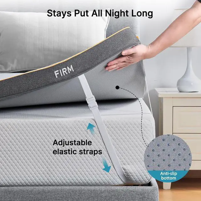 Alt view image 6 of 7 - Amada Firm Mattress Topper Queen-Dual Firmness, 3" Bed Topper with Extra Firm & Firm Zones, Dual Sided High-Density Memory Foam Mattress Pad for Back Pain, Non-Slip & Removable Cover, 60"×80"