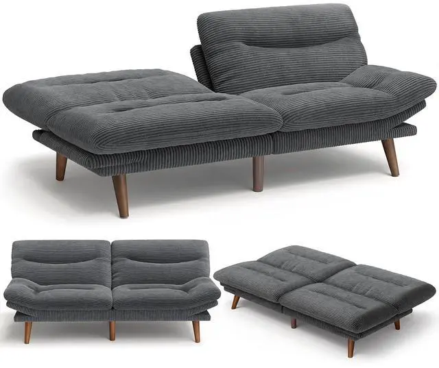 Main image of Amada 75" Convertible Futon Sofa Bed, Corduroy Folding Futon Set with Adjustable Backrest &Armrests, Recliner Lounge for Living Room, Apartment or Office, Solid Wood Frame, Loveseat Sofa -Dark Grey