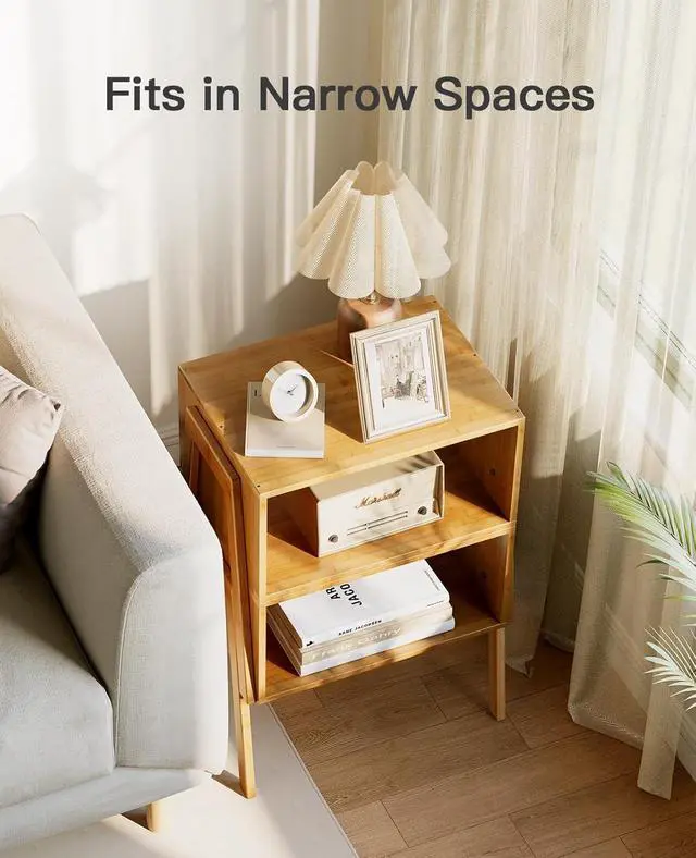 Alt view image 5 of 7 - Pipishell Nightstands Set of 2, Bamboo Stackable Bedside Table, Night Stands with Storage Shelf, Small Bed Side Tables, 2-Tier End Table for Bedroom, Dorm and Small Space Storage (Natural)