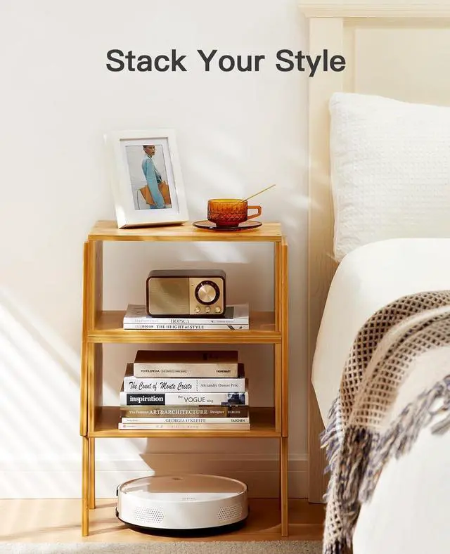 Alt view image 7 of 7 - Pipishell Nightstands Set of 2, Bamboo Stackable Bedside Table, Night Stands with Storage Shelf, Small Bed Side Tables, 2-Tier End Table for Bedroom, Dorm and Small Space Storage (Natural)