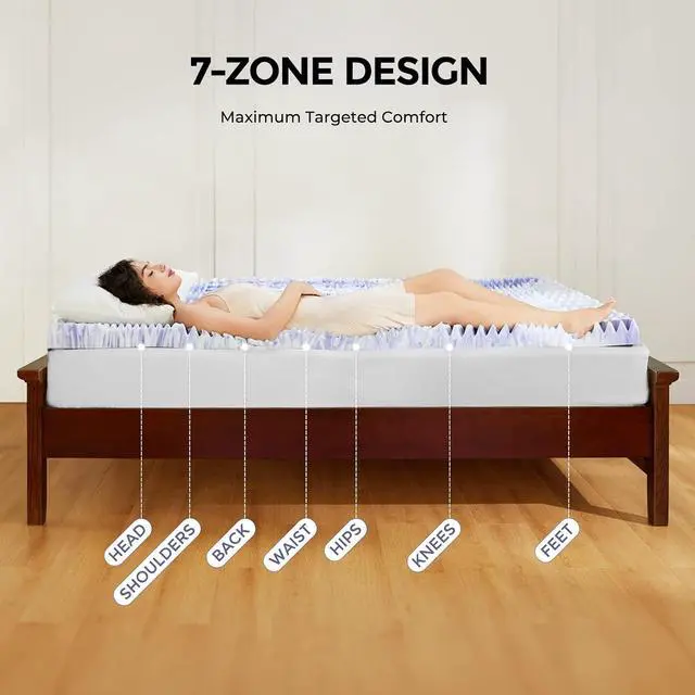 Alt view image 2 of 7 - Dreamsmith Twin XL Mattress Topper, 4 Inch Mattress Topper Twin XL 7-Zone Memory Foam Pressure Relief Soft Mattress Pad, Made with CertiPUR-US® Certified Foam, Oeko-Tex Certified, Dorm Room Essentials
