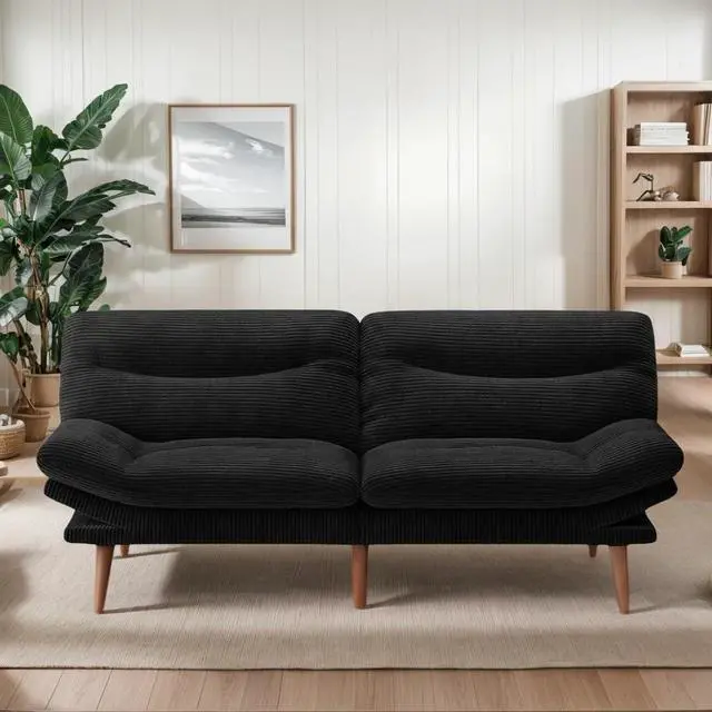 Main image of 66Futon Sofa Bed,3-in-1 Futon Couch w/Adjustable Backrest & Armrests, Convertible Sleeper Sofa Bed, Small Folding Sleeper Recliner w/Removable Cushion for Apartment, Living Room,Office (66in,Black)
