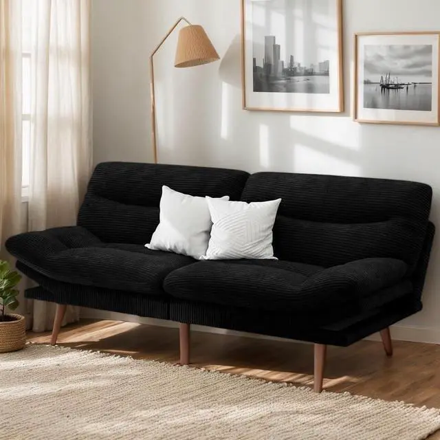 Alt view image 3 of 7 - 66Futon Sofa Bed,3-in-1 Futon Couch w/Adjustable Backrest & Armrests, Convertible Sleeper Sofa Bed, Small Folding Sleeper Recliner w/Removable Cushion for Apartment, Living Room,Office (66in,Black)