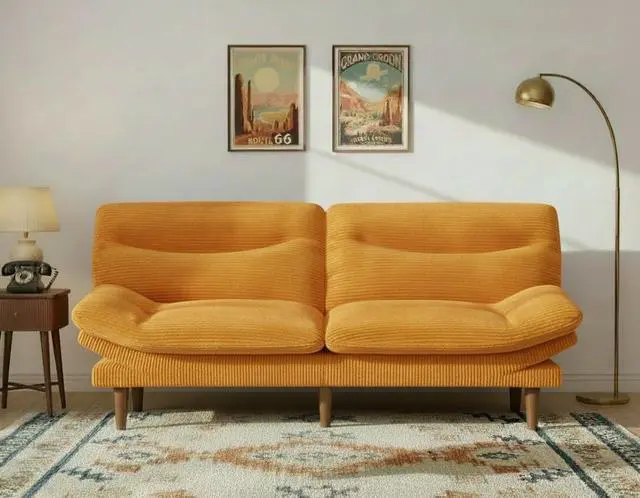 Main image of 66Futon Sofa Bed,3-in-1 Futon Couch w/Adjustable Backrest & Armrests, Convertible Sleeper Sofa Bed, Small Folding Sleeper Recliner w/Removable Cushion for Apartment, Living Room,Office (66in,Yellow)