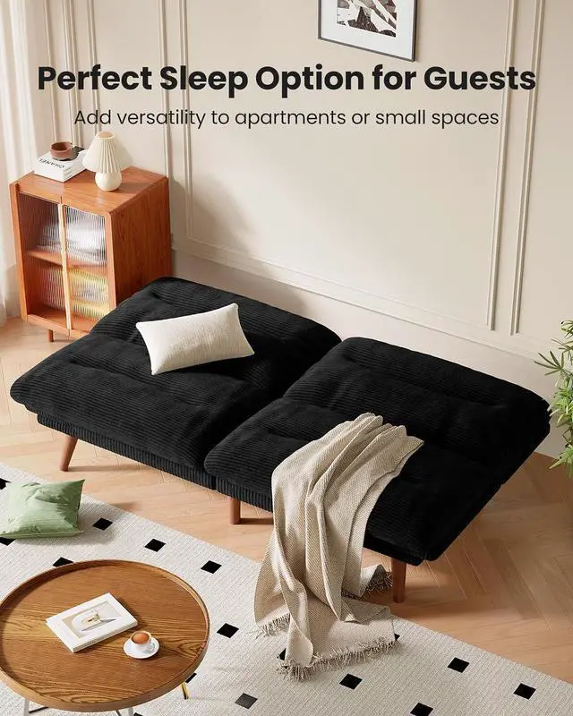 Alt view image 7 of 7 - 66Futon Sofa Bed,3-in-1 Futon Couch w/Adjustable Backrest & Armrests, Convertible Sleeper Sofa Bed, Small Folding Sleeper Recliner w/Removable Cushion for Apartment, Living Room,Office (66in,Black)
