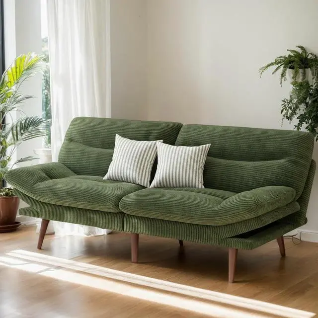 Alt view image 2 of 7 - 75Futon Sofa Bed,3-in-1 Futon Couch w/Adjustable Backrest & Armrests, Convertible Sleeper Sofa Bed, Small Folding Sleeper Recliner w/Removable Cushion for Apartment, Living Room,Office (75in,Green)