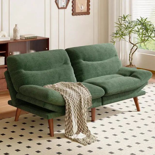 Alt view image 7 of 7 - 75Futon Sofa Bed,3-in-1 Futon Couch w/Adjustable Backrest & Armrests, Convertible Sleeper Sofa Bed, Small Folding Sleeper Recliner w/Removable Cushion for Apartment, Living Room,Office (75in,Green)