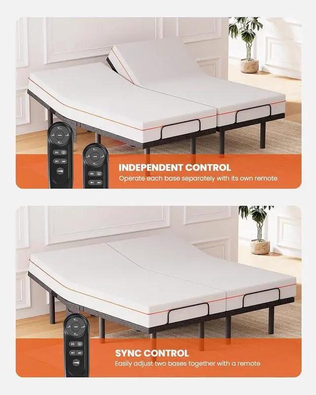Alt view image 7 of 7 - AMADA HOMEFURNISHING Adjustable Bed Frame, Split King Adjustable Bed Base with 4 USB Ports & Under-Bed Nightlight, Head & Foot Incline, Electric Bed Frame with 4 Height Options