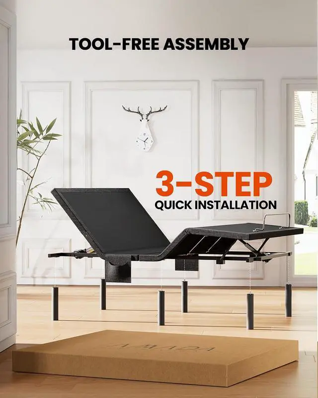 Alt view image 3 of 6 - Amada Full Adjustable Bed Frame with Massage, Head & Foot Incline, Wireless Remote, 4 Built-in USB Ports, LED Night Light, 4 Height-Adjustable Legs, Electric Bed Base, 01B-F1
