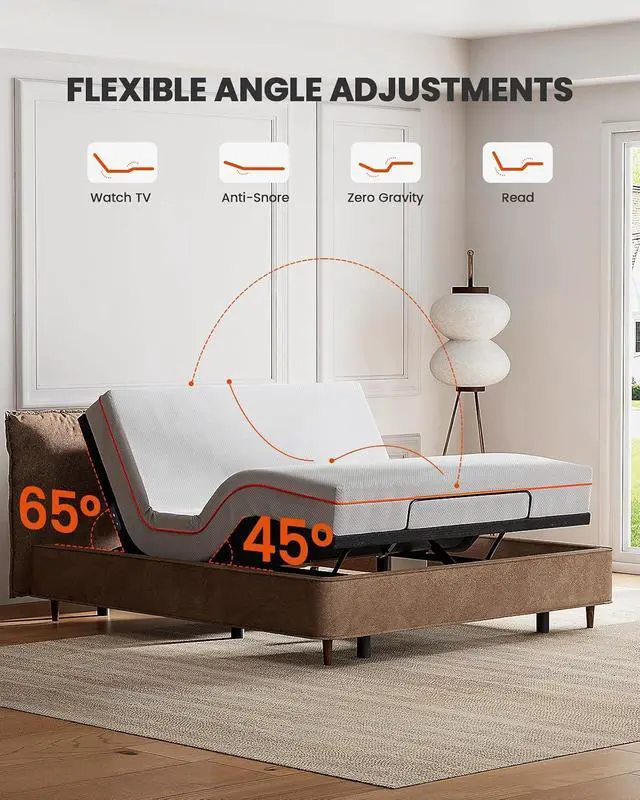 Alt view image 2 of 6 - Amada Full Adjustable Bed Frame with Massage, Head & Foot Incline, Wireless Remote, 4 Built-in USB Ports, LED Night Light, 4 Height-Adjustable Legs, Electric Bed Base, 01B-F1