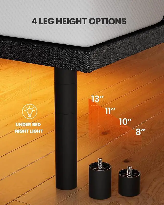 Alt view image 6 of 6 - Amada Full Adjustable Bed Frame with Massage, Head & Foot Incline, Wireless Remote, 4 Built-in USB Ports, LED Night Light, 4 Height-Adjustable Legs, Electric Bed Base, 01B-F1